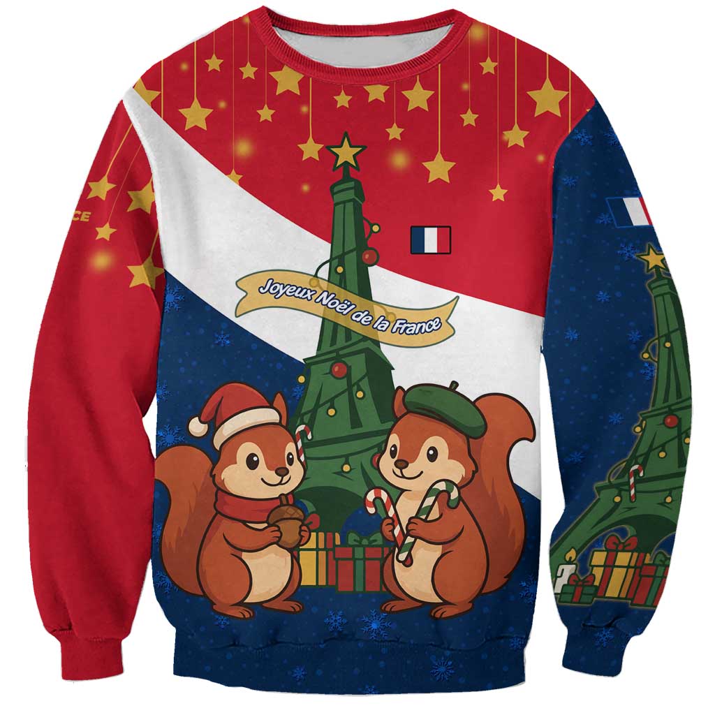 France Christmas Sweatshirt with Eiffel Tower Chipmunks Candy Canes and Starry Night Design - Wonder Print Shop