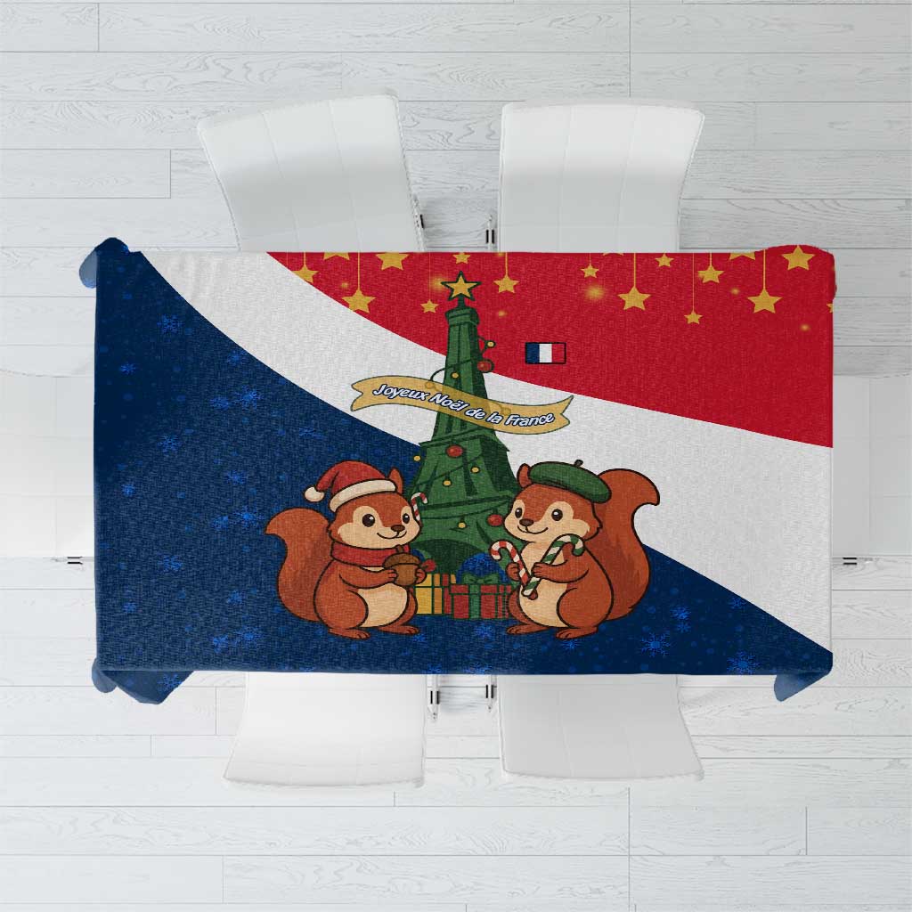 France Christmas Tablecloth with Eiffel Tower Chipmunks Candy Canes and Starry Night Design - Wonder Print Shop