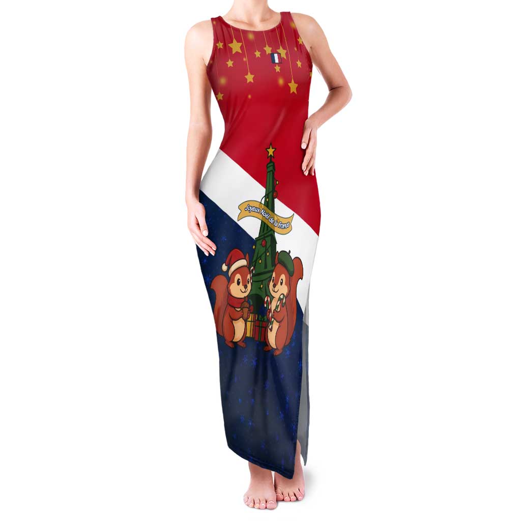 France Christmas Tank Maxi Dress with Eiffel Tower Chipmunks Candy Canes and Starry Night Design - Wonder Print Shop