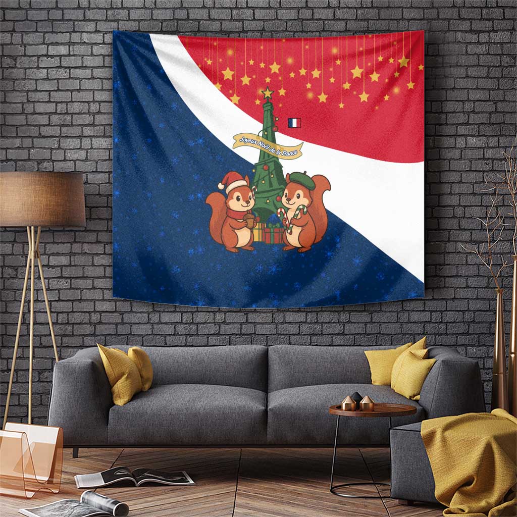 France Christmas Tapestry with Eiffel Tower Chipmunks Candy Canes and Starry Night Design - Wonder Print Shop