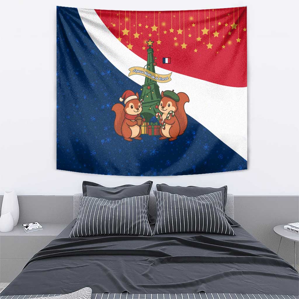 France Christmas Tapestry with Eiffel Tower Chipmunks Candy Canes and Starry Night Design - Wonder Print Shop