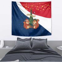 France Christmas Tapestry with Eiffel Tower Chipmunks Candy Canes and Starry Night Design - Wonder Print Shop