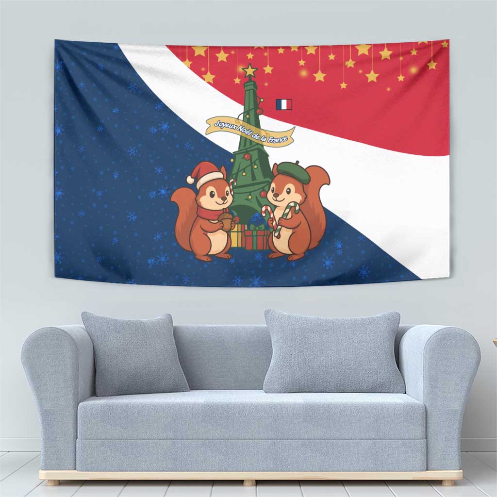France Christmas Tapestry with Eiffel Tower Chipmunks Candy Canes and Starry Night Design - Wonder Print Shop