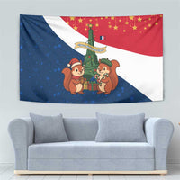 France Christmas Tapestry with Eiffel Tower Chipmunks Candy Canes and Starry Night Design - Wonder Print Shop