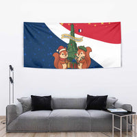 France Christmas Tapestry with Eiffel Tower Chipmunks Candy Canes and Starry Night Design - Wonder Print Shop