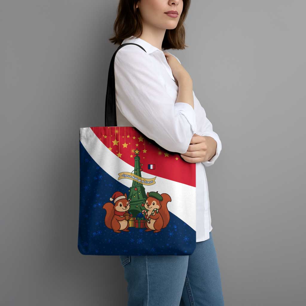 France Christmas Tote Bag with Eiffel Tower Chipmunks Candy Canes and Starry Night Design - Wonder Print Shop