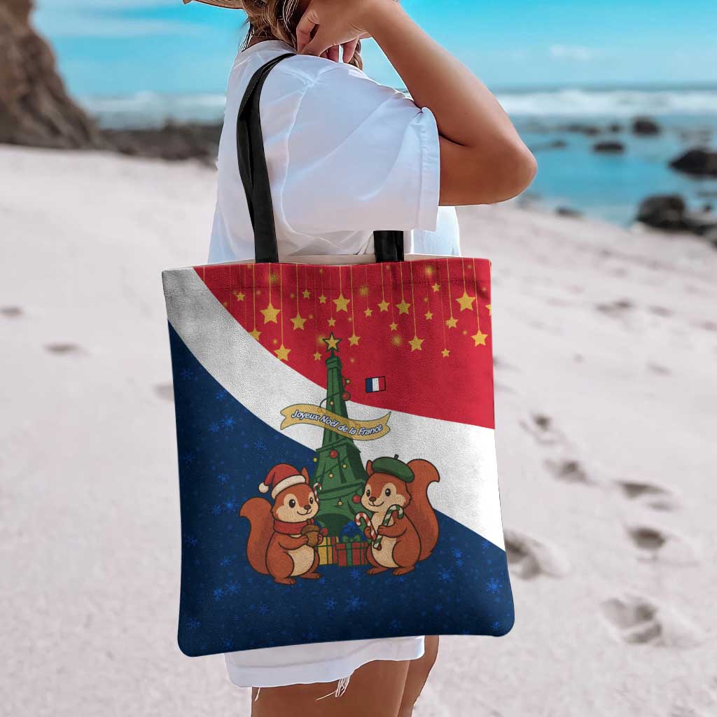 France Christmas Tote Bag with Eiffel Tower Chipmunks Candy Canes and Starry Night Design - Wonder Print Shop