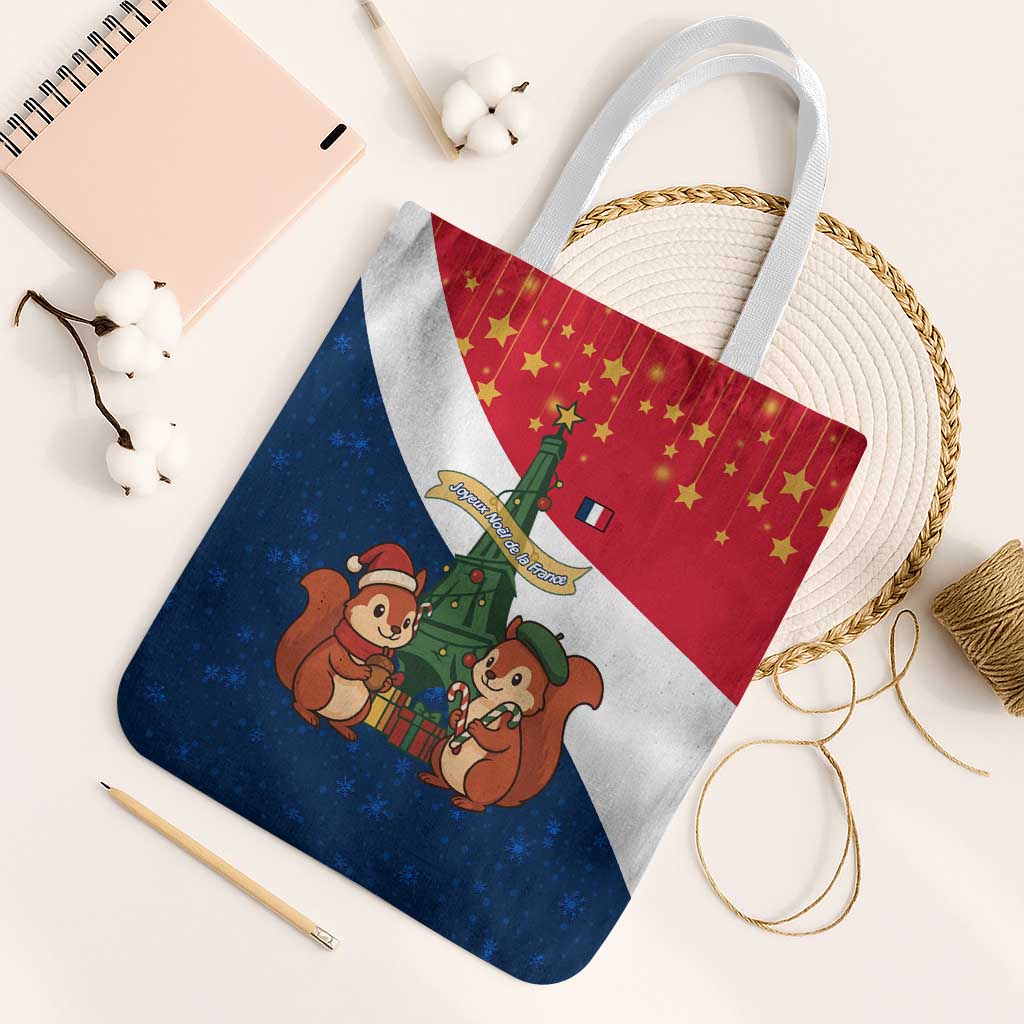 France Christmas Tote Bag with Eiffel Tower Chipmunks Candy Canes and Starry Night Design - Wonder Print Shop
