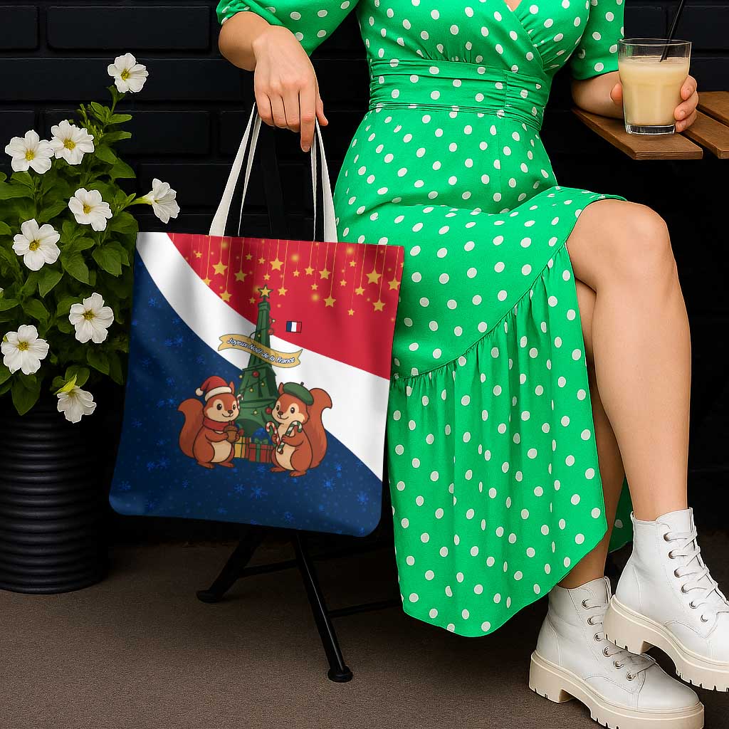 France Christmas Tote Bag with Eiffel Tower Chipmunks Candy Canes and Starry Night Design - Wonder Print Shop