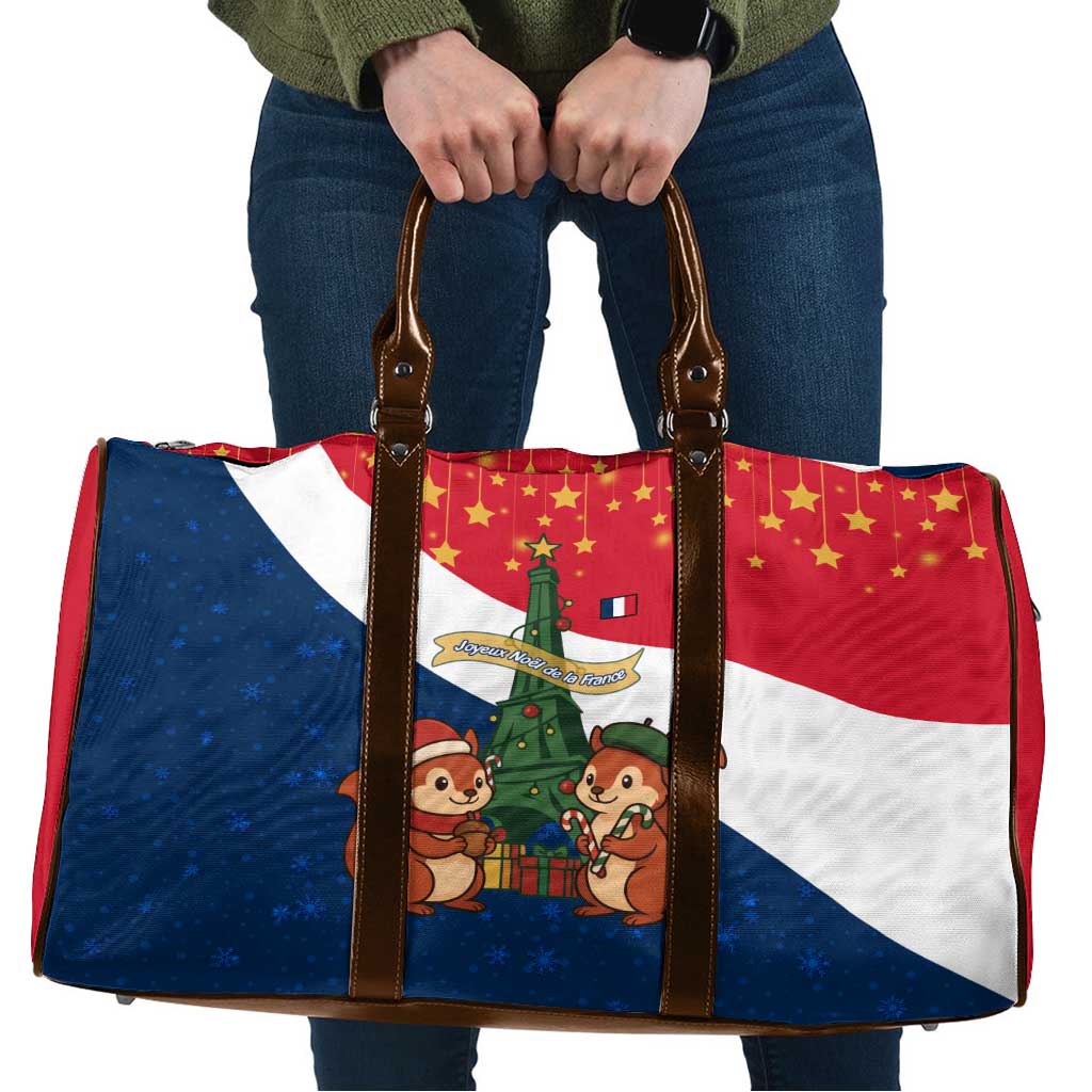 France Christmas Travel Bag with Eiffel Tower Chipmunks Candy Canes and Starry Night Design - Wonder Print Shop