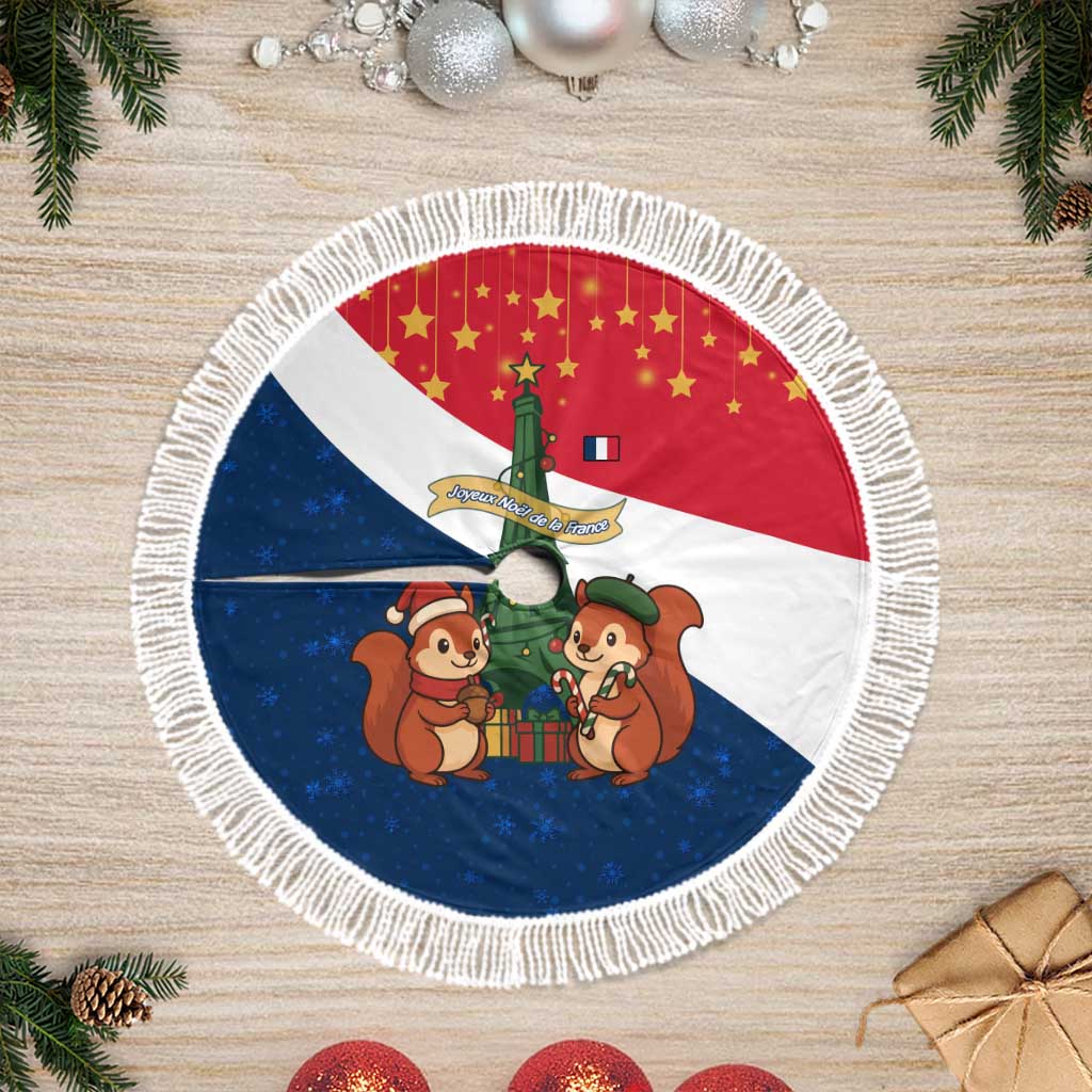 France Christmas Tree Skirt with Eiffel Tower Chipmunks Candy Canes and Starry Night Design - Wonder Print Shop