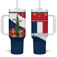 France Christmas Tumbler With Handle with Eiffel Tower Chipmunks Candy Canes and Starry Night Design - Wonder Print Shop