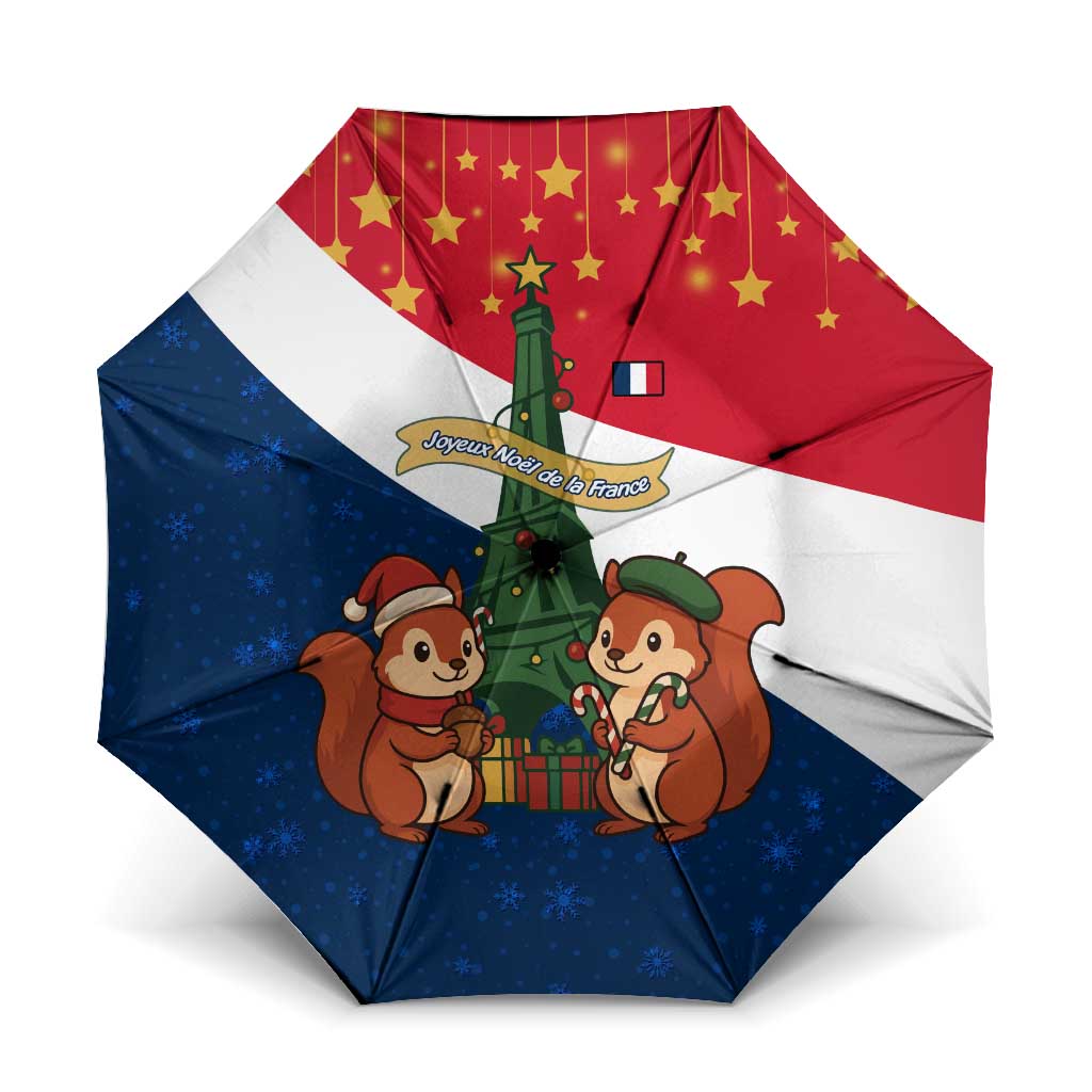France Christmas Umbrella with Eiffel Tower Chipmunks Candy Canes and Starry Night Design - Wonder Print Shop
