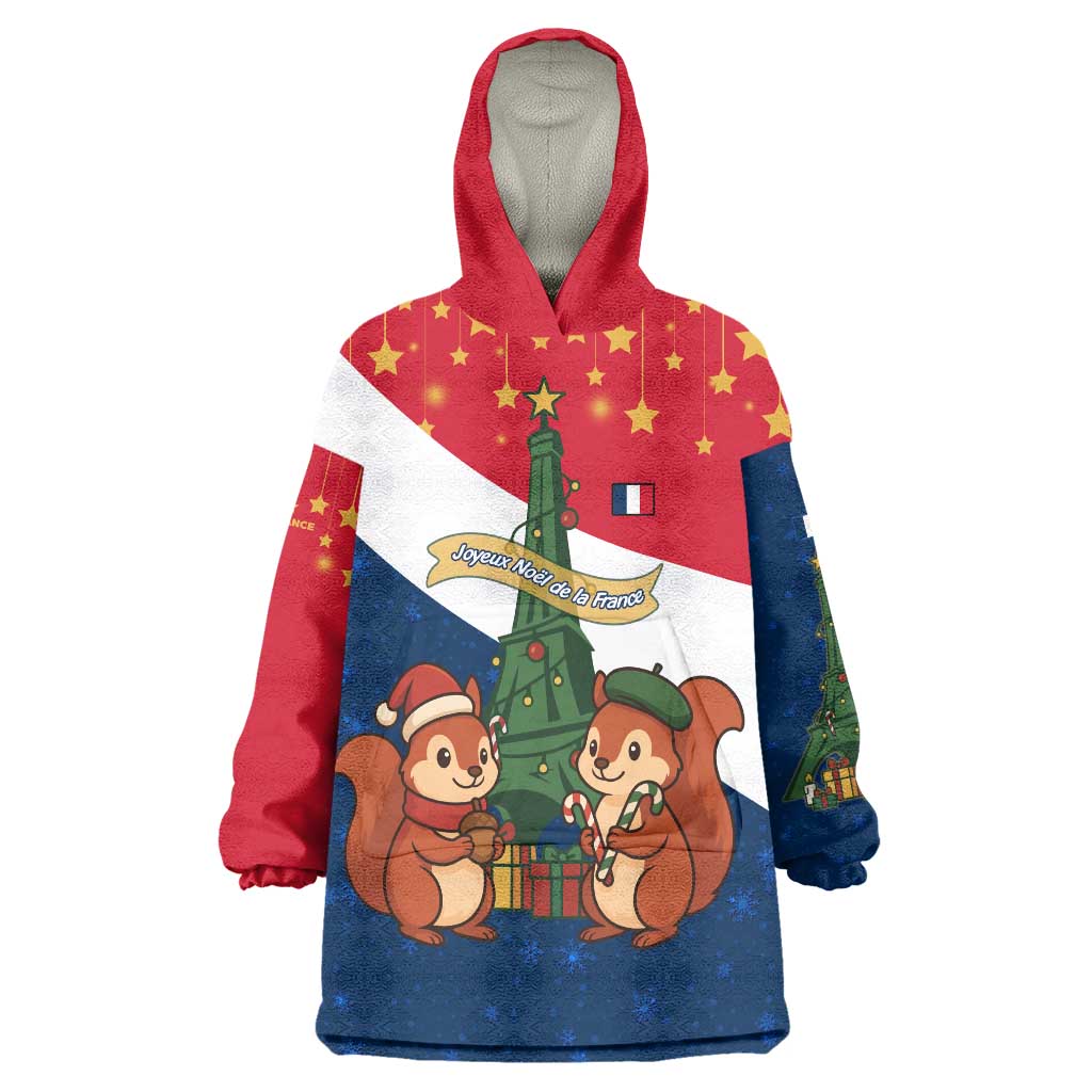 France Christmas Wearable Blanket Hoodie with Eiffel Tower Chipmunks Candy Canes and Starry Night Design - Wonder Print Shop