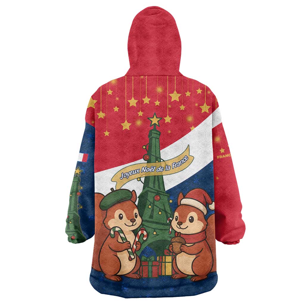 France Christmas Wearable Blanket Hoodie with Eiffel Tower Chipmunks Candy Canes and Starry Night Design - Wonder Print Shop