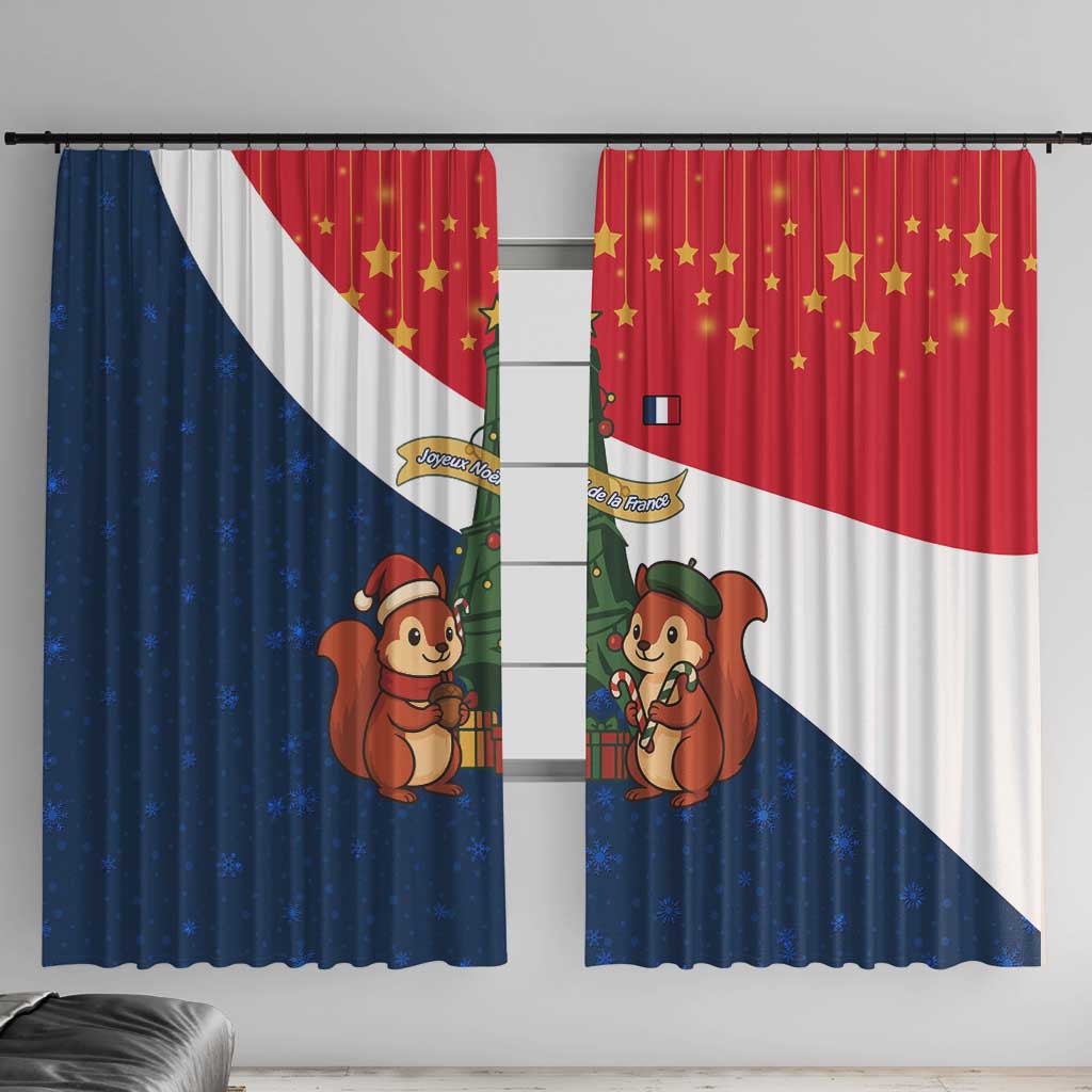 France Christmas Window Curtain with Eiffel Tower Chipmunks Candy Canes and Starry Night Design - Wonder Print Shop