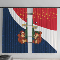 France Christmas Window Curtain with Eiffel Tower Chipmunks Candy Canes and Starry Night Design - Wonder Print Shop