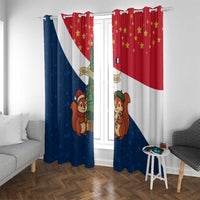 France Christmas Window Curtain with Eiffel Tower Chipmunks Candy Canes and Starry Night Design - Wonder Print Shop