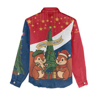 France Christmas Women Casual Shirt with Eiffel Tower Chipmunks Candy Canes and Starry Night Design - Wonder Print Shop