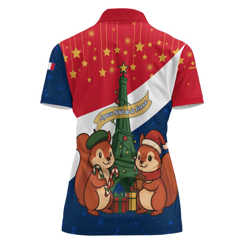 France Christmas Women Polo Shirt with Eiffel Tower Chipmunks Candy Canes and Starry Night Design - Wonder Print Shop