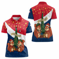 France Christmas Women Polo Shirt with Eiffel Tower Chipmunks Candy Canes and Starry Night Design - Wonder Print Shop