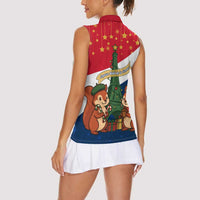 France Christmas Women Sleeveless Polo Shirt with Eiffel Tower Chipmunks Candy Canes and Starry Night Design - Wonder Print Shop