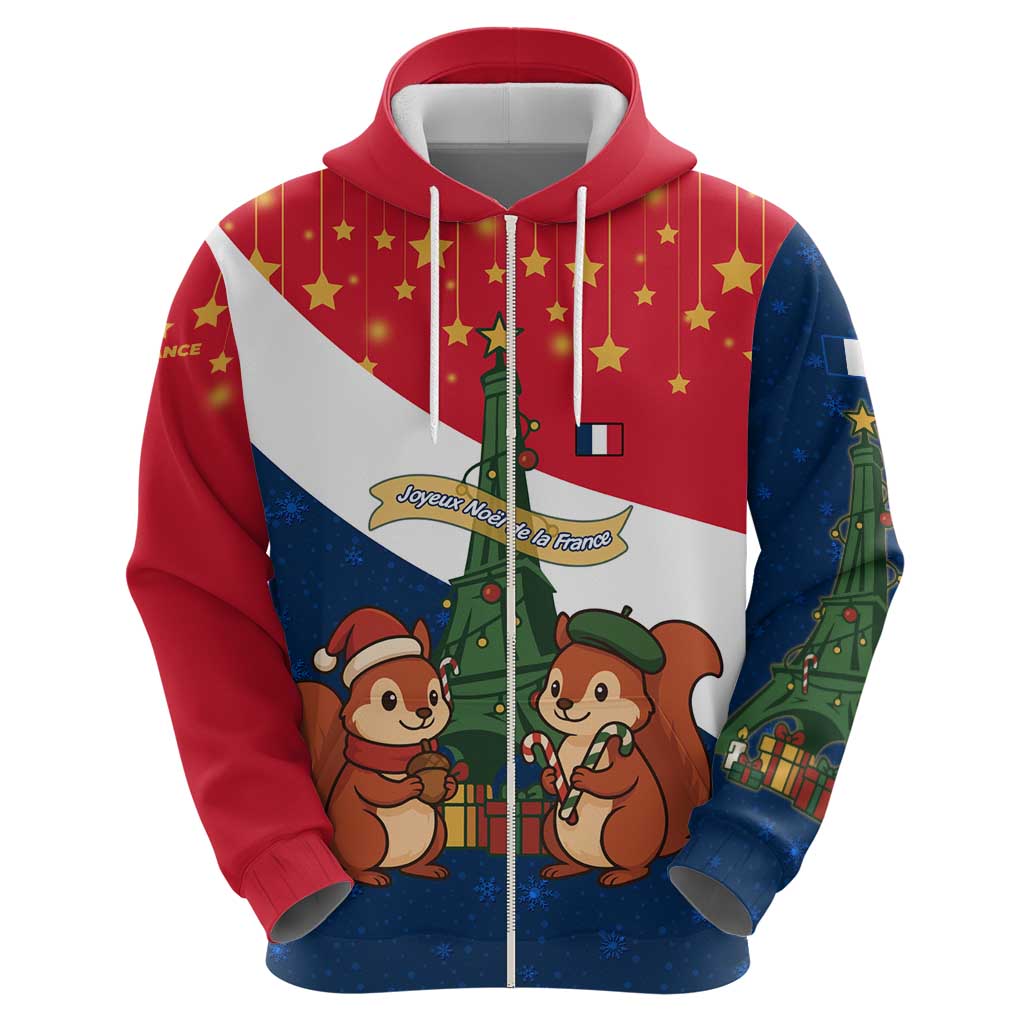 France Christmas Zip Hoodie with Eiffel Tower Chipmunks Candy Canes and Starry Night Design - Wonder Print Shop