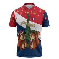 France Christmas Zipper Polo Shirt with Eiffel Tower Chipmunks Candy Canes and Starry Night Design - Wonder Print Shop