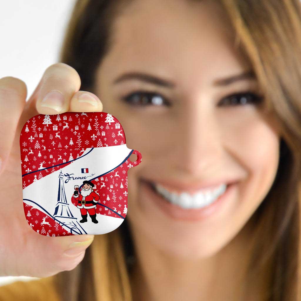 France Christmas AirPods Case with Santa Wine Glass Eiffel Tower and Holiday Icons Design - Wonder Print Shop