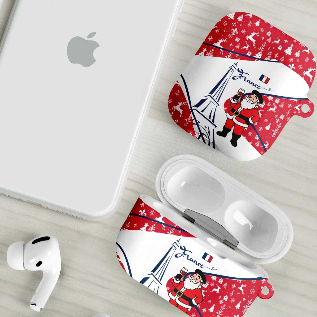 France Christmas AirPods Case with Santa Wine Glass Eiffel Tower and Holiday Icons Design - Wonder Print Shop