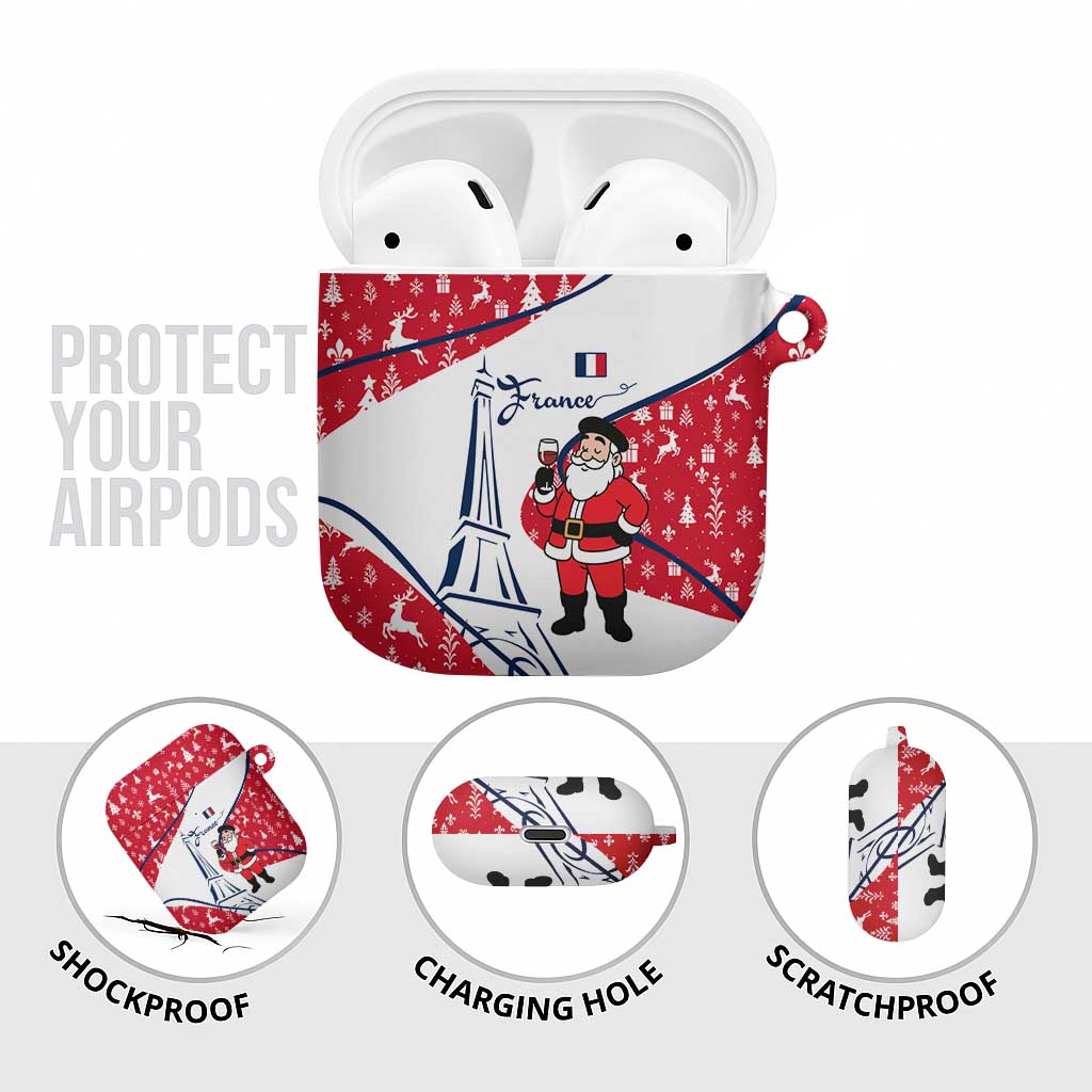 France Christmas AirPods Case with Santa Wine Glass Eiffel Tower and Holiday Icons Design - Wonder Print Shop