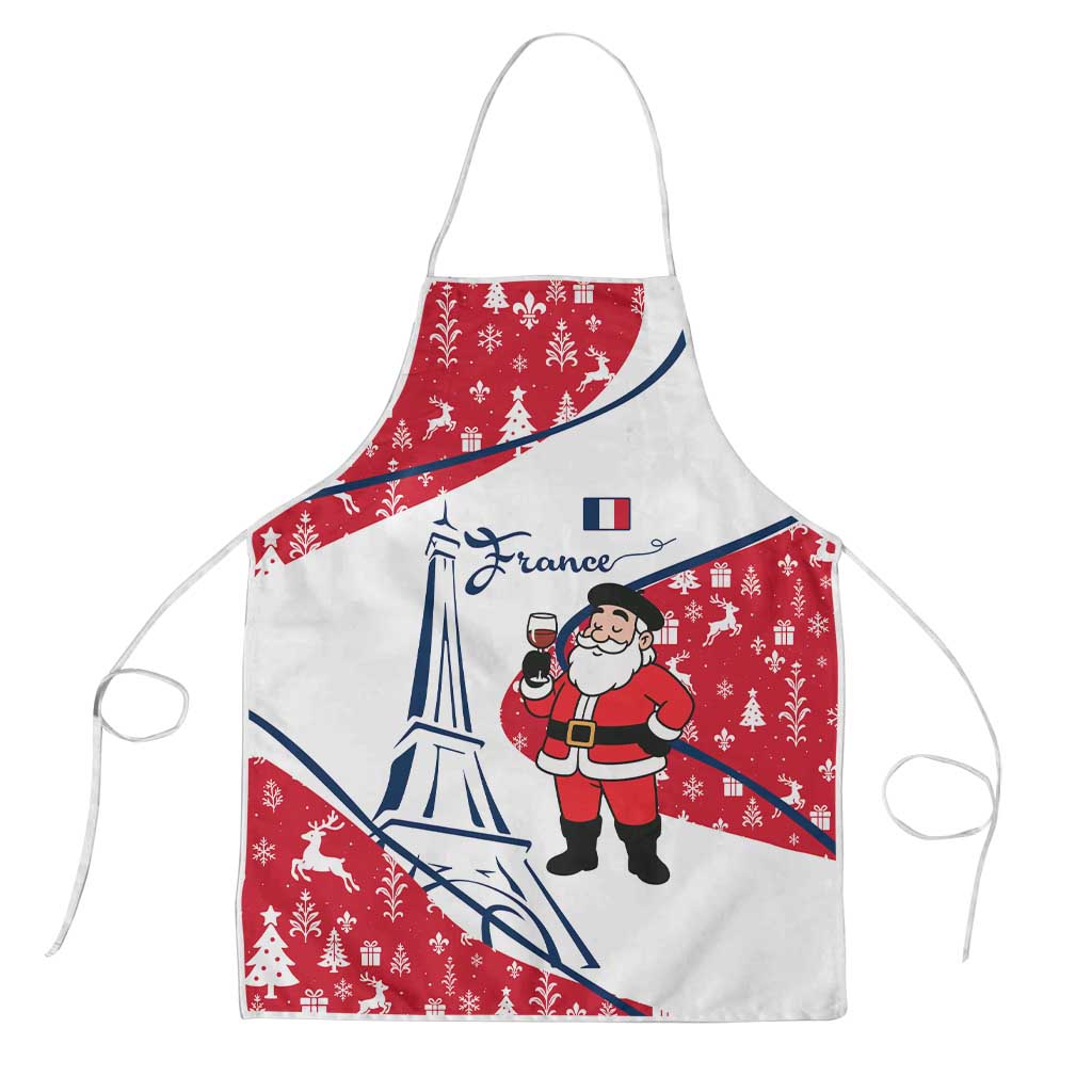 France Christmas Apron with Santa Wine Glass Eiffel Tower and Holiday Icons Design - Wonder Print Shop