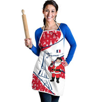 France Christmas Apron with Santa Wine Glass Eiffel Tower and Holiday Icons Design - Wonder Print Shop