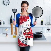 France Christmas Apron with Santa Wine Glass Eiffel Tower and Holiday Icons Design - Wonder Print Shop