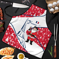 France Christmas Apron with Santa Wine Glass Eiffel Tower and Holiday Icons Design - Wonder Print Shop