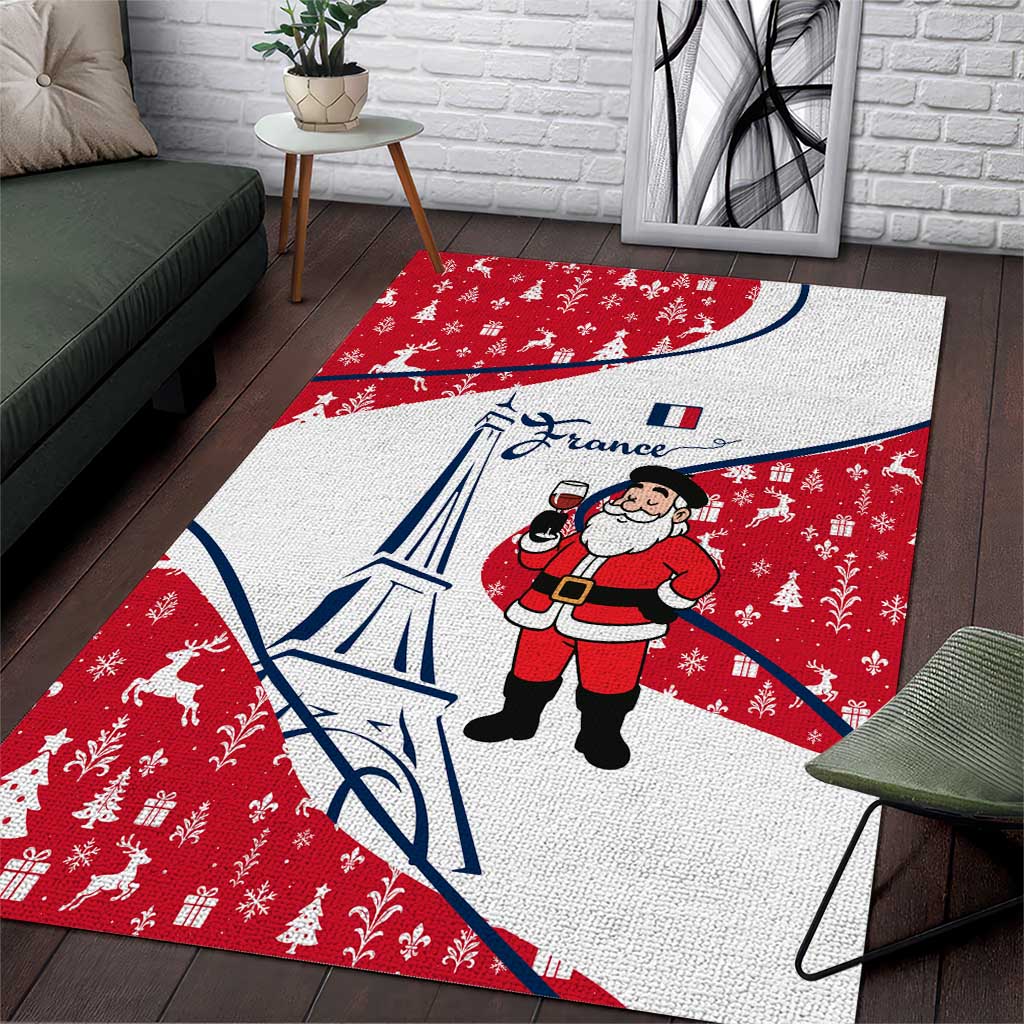 France Christmas Area Rug with Santa Wine Glass Eiffel Tower and Holiday Icons Design - Wonder Print Shop