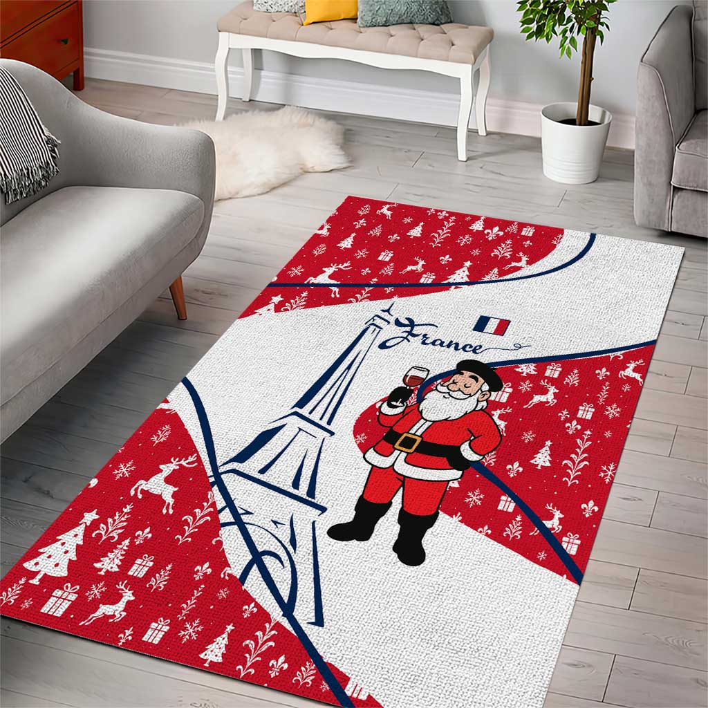 France Christmas Area Rug with Santa Wine Glass Eiffel Tower and Holiday Icons Design - Wonder Print Shop