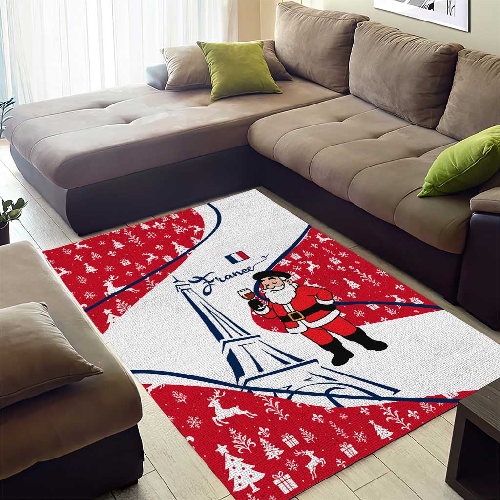 France Christmas Area Rug with Santa Wine Glass Eiffel Tower and Holiday Icons Design - Wonder Print Shop