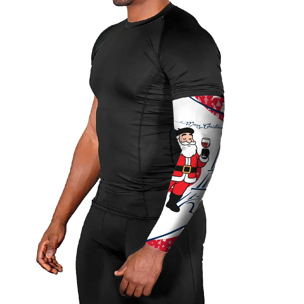 France Christmas Arm Sleeves with Santa Wine Glass Eiffel Tower and Holiday Icons Design - Wonder Print Shop