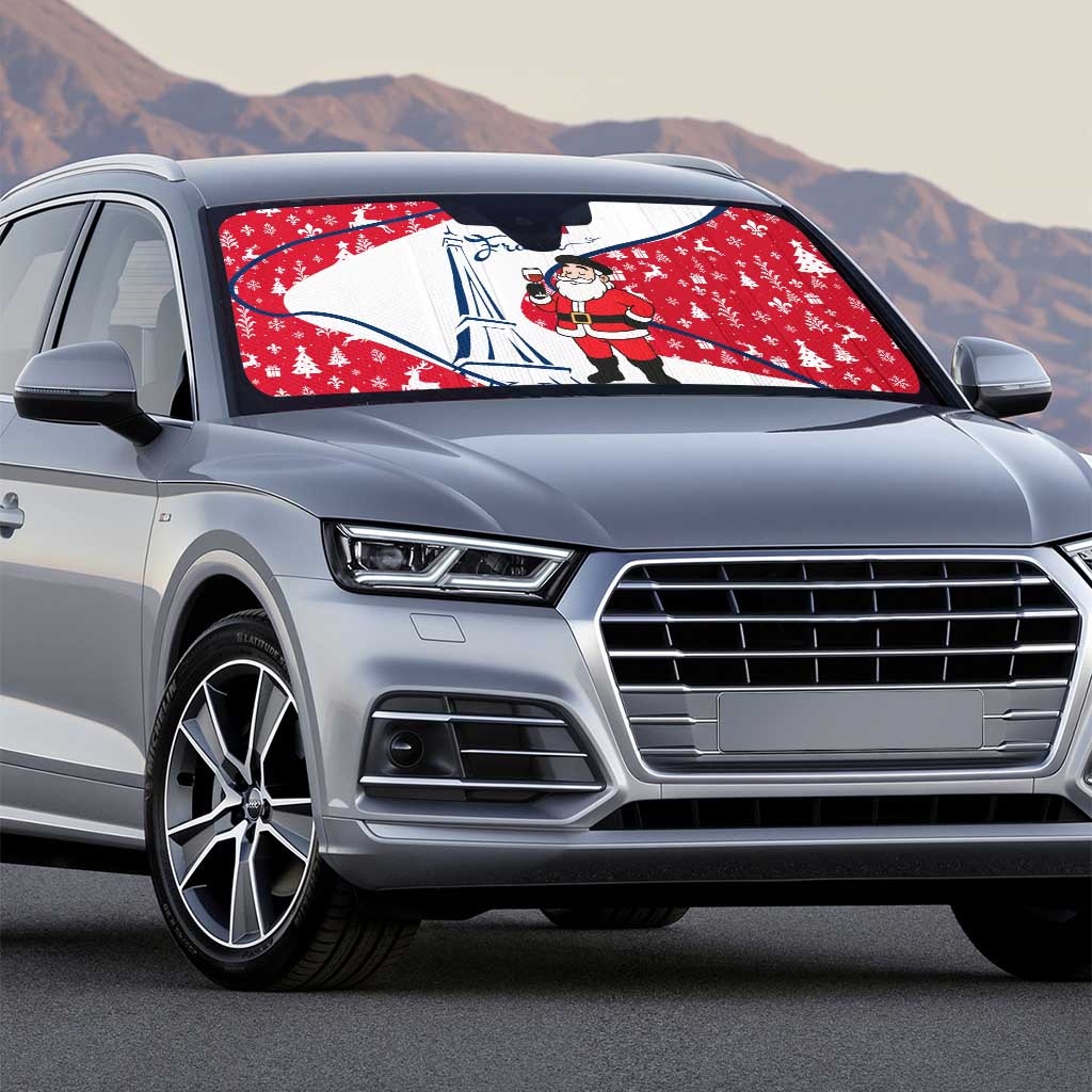 France Christmas Auto Sun Shade with Santa Wine Glass Eiffel Tower and Holiday Icons Design - Wonder Print Shop