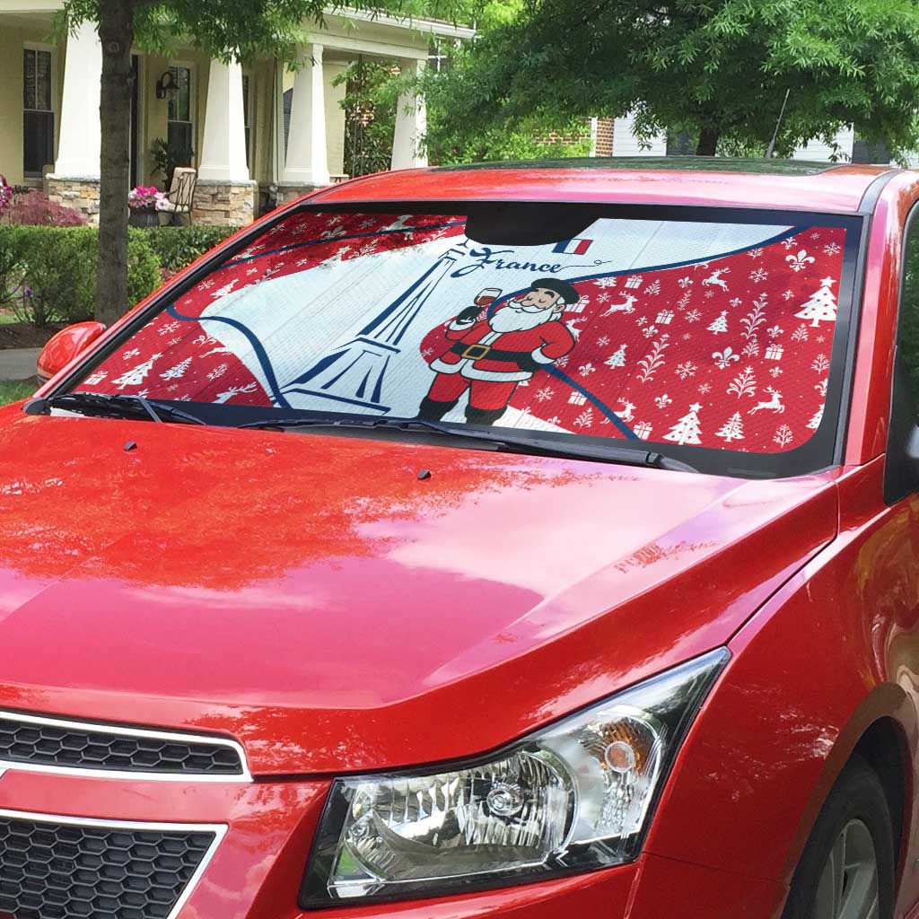 France Christmas Auto Sun Shade with Santa Wine Glass Eiffel Tower and Holiday Icons Design - Wonder Print Shop