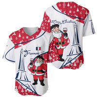 France Christmas Baseball Jersey with Santa Wine Glass Eiffel Tower and Holiday Icons Design - Wonder Print Shop