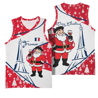 France Christmas Basketball Jersey with Santa Wine Glass Eiffel Tower and Holiday Icons Design - Wonder Print Shop