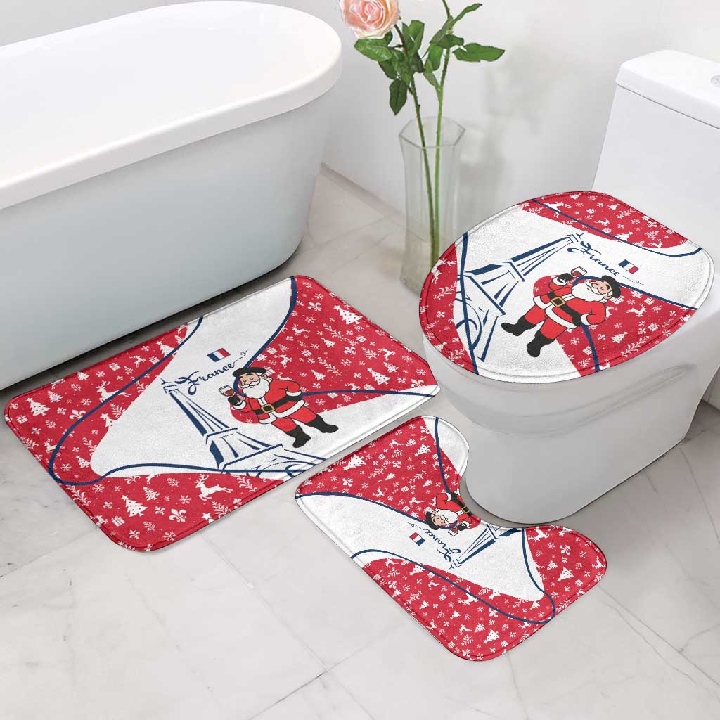 France Christmas Bathroom Set with Santa Wine Glass Eiffel Tower and Holiday Icons Design - Wonder Print Shop