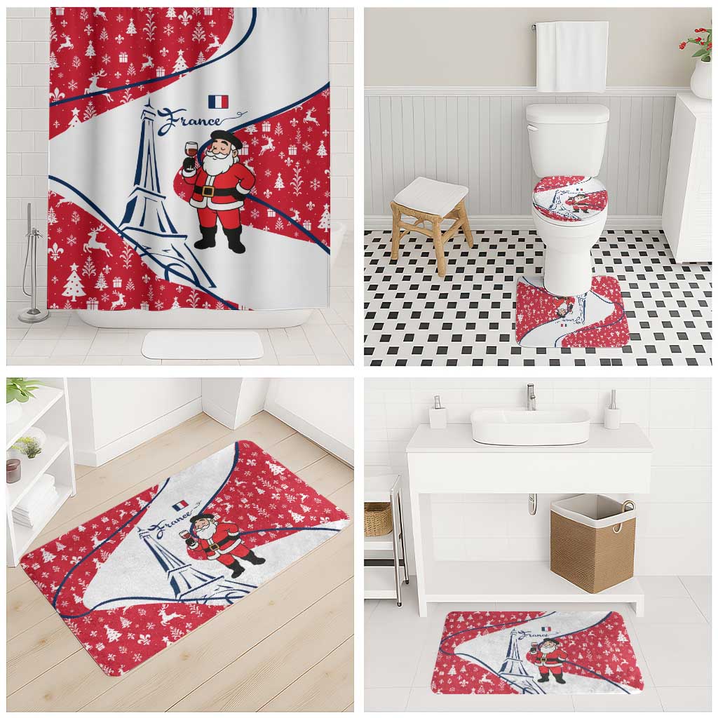 France Christmas Bathroom Set with Santa Wine Glass Eiffel Tower and Holiday Icons Design - Wonder Print Shop