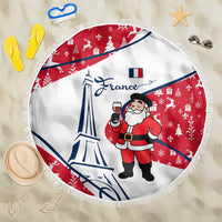 France Christmas Beach Blanket with Santa Wine Glass Eiffel Tower and Holiday Icons Design - Wonder Print Shop