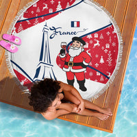 France Christmas Beach Blanket with Santa Wine Glass Eiffel Tower and Holiday Icons Design - Wonder Print Shop