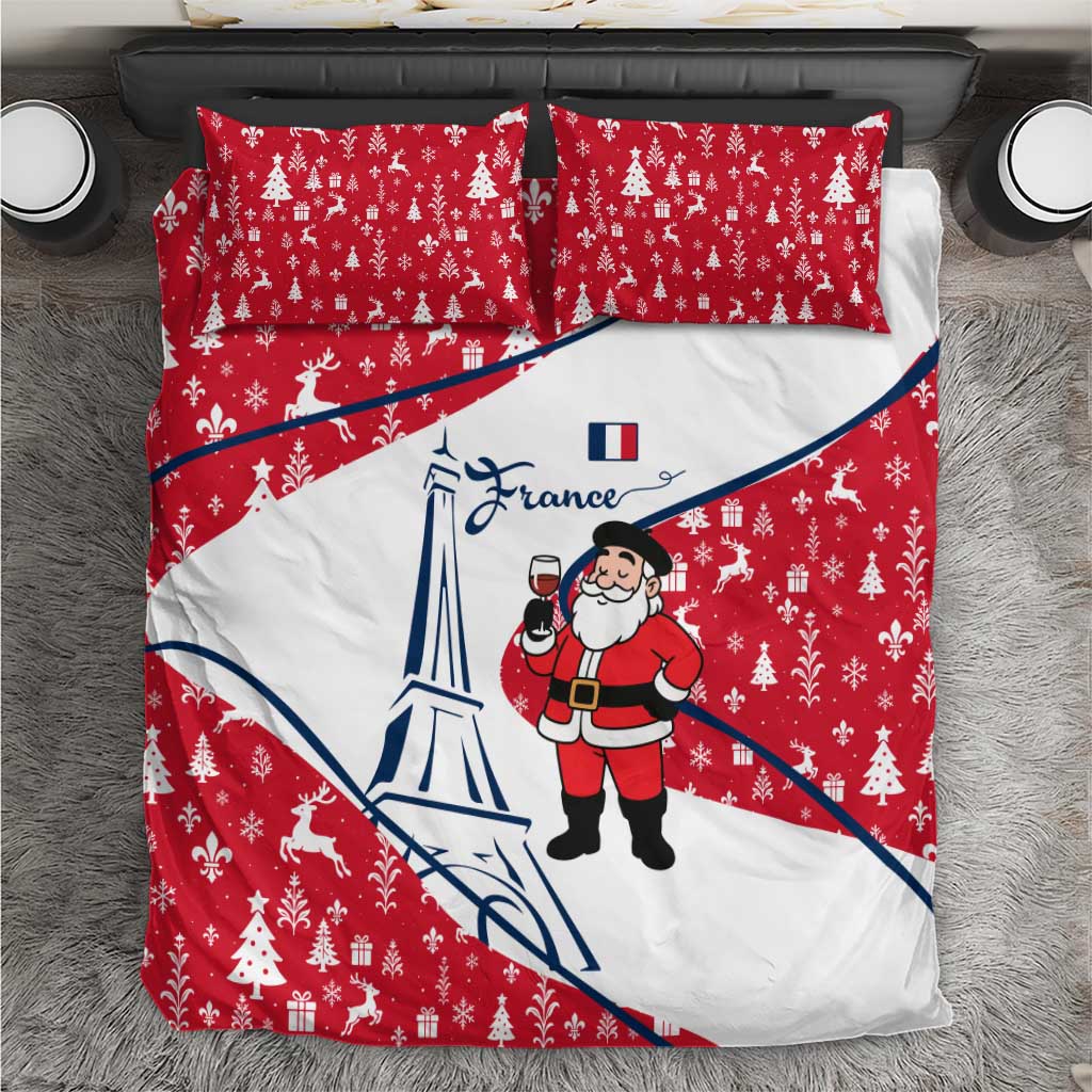 France Christmas Bedding Set with Santa Wine Glass Eiffel Tower and Holiday Icons Design - Wonder Print Shop