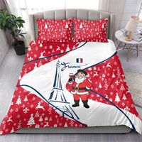 France Christmas Bedding Set with Santa Wine Glass Eiffel Tower and Holiday Icons Design - Wonder Print Shop