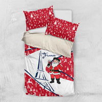 France Christmas Bedding Set with Santa Wine Glass Eiffel Tower and Holiday Icons Design - Wonder Print Shop